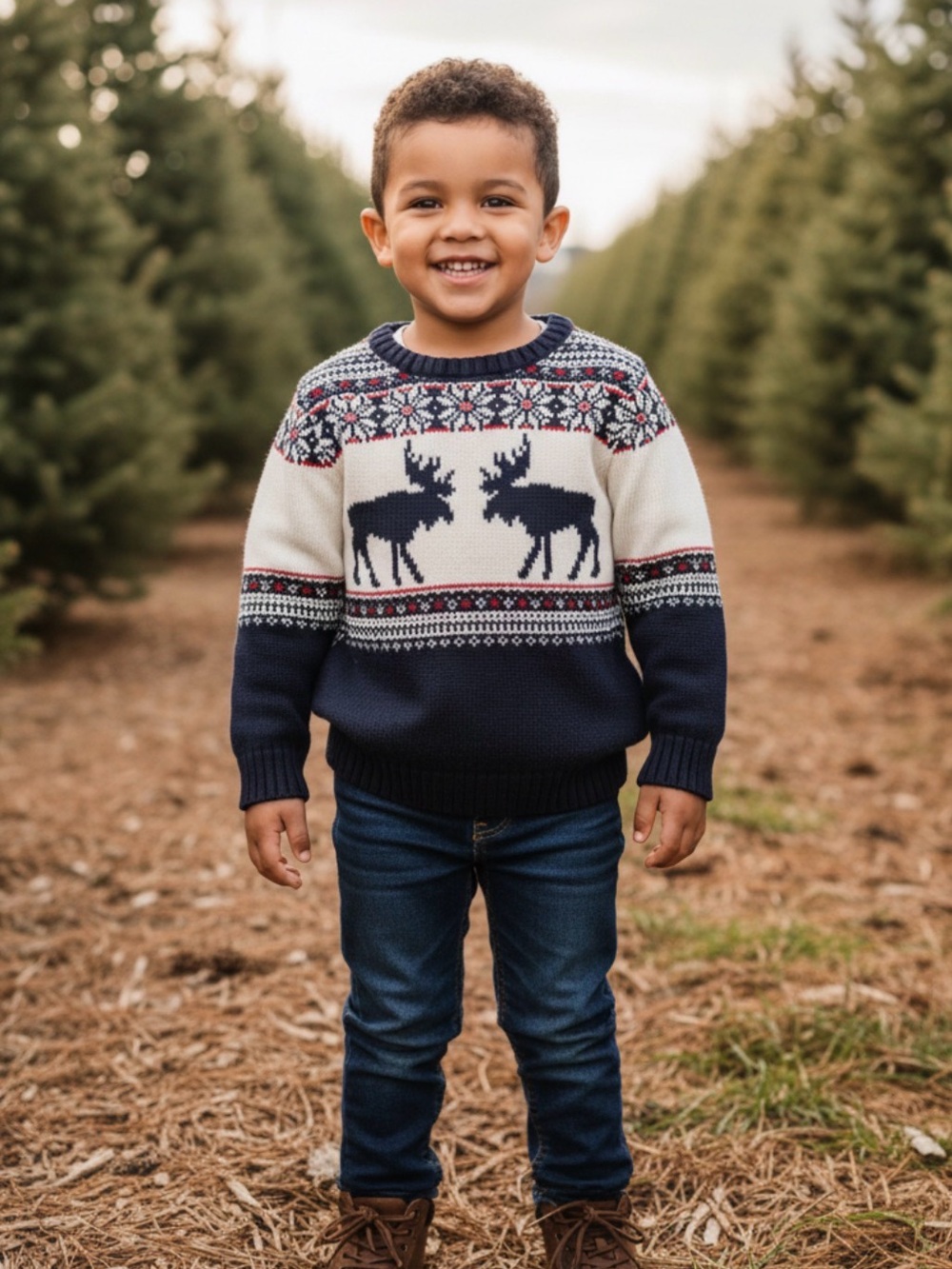 Janie + Jack | Knit Holiday Sweater | Snowflake | Moose | Cotton | 3